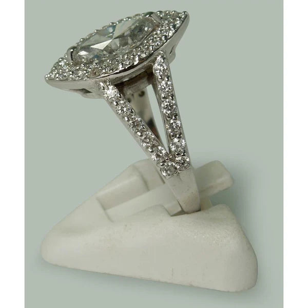 3 Carats Double Halo Marquise Réel Diamant Bague De Fiançailles Tige Fendue