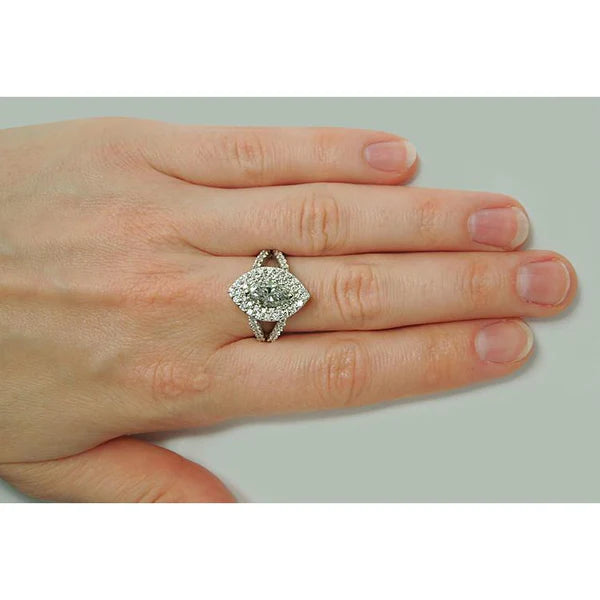 3 Carats Double Halo Marquise Réel Diamant Bague De Fiançailles Tige Fendue