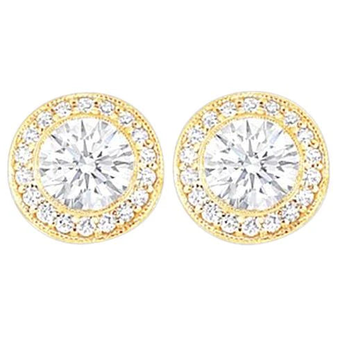 3 Carats. Boucle D'Oreille Réel Diamants Ronds Halo Or Jaune Nouveau