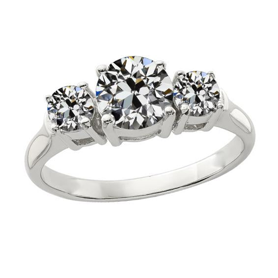 3 Pierres Rondes Réel Diamant Taille Ancienne Bague Panier Serti Or 14 Carats 3.50 Carats