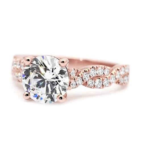 3 carats Bague Réel Diamant Or Rose