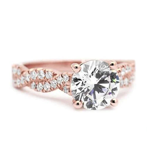 3 carats Bague Réel Diamant Or Rose