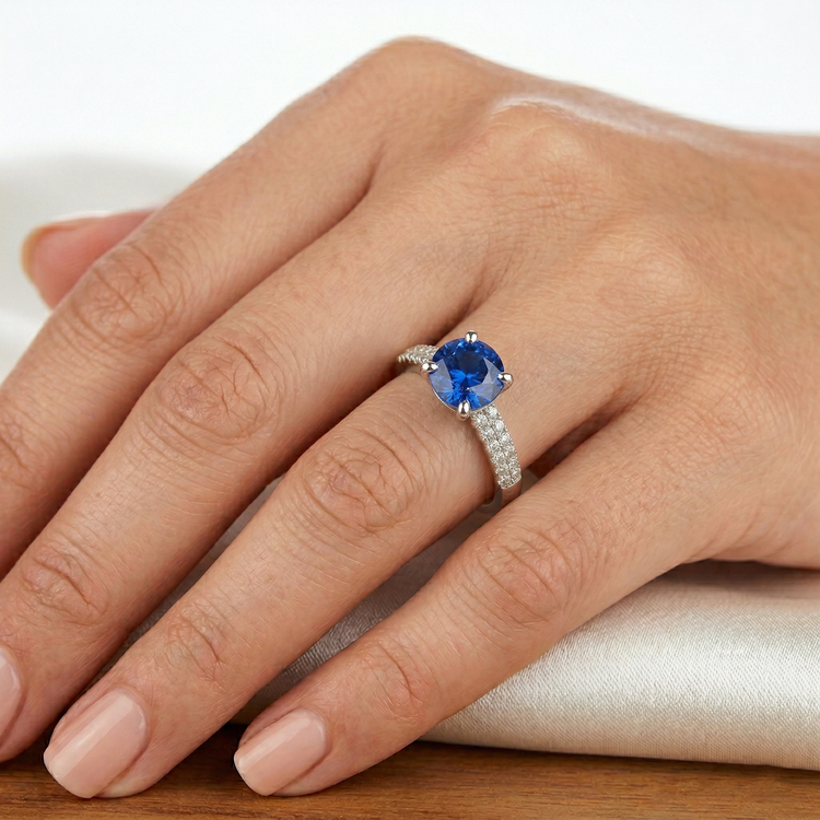 naturel round diamant 3.50carats bague avec accents diamants