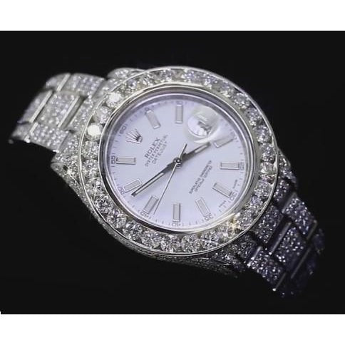 32 Carats. Montre Rolex pour homme avec diamants personnalisés Datejust Ii acier inoxydable cadran blanc2