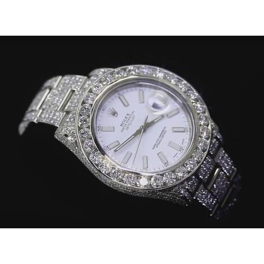 32 Carats. Montre Rolex pour homme avec diamants personnalisés Datejust Ii acier inoxydable cadran blanc3
