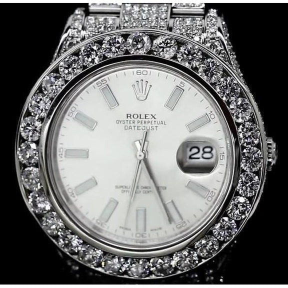 33 CT. Montre Rolex Date Just II en diamant personnalisée Bracelet huître acier inoxydable