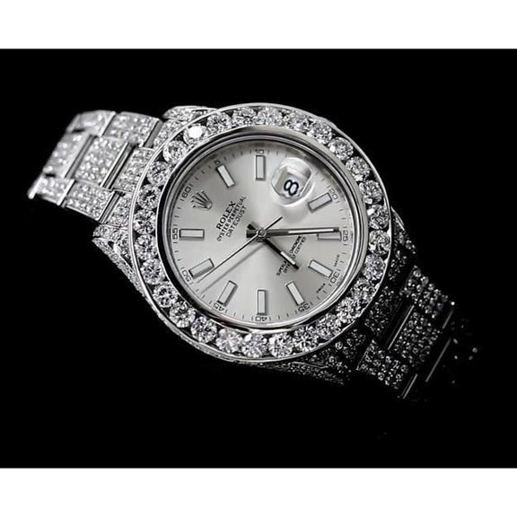 33 CT. Montre Rolex Date Just II en diamant personnalisée Bracelet huître acier inoxydable3