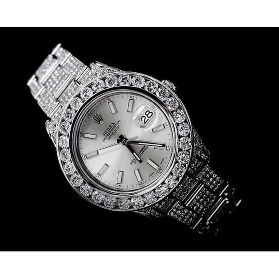 33 CT. Montre Rolex Date Just II en diamant personnalisée Bracelet huître acier inoxydable4
