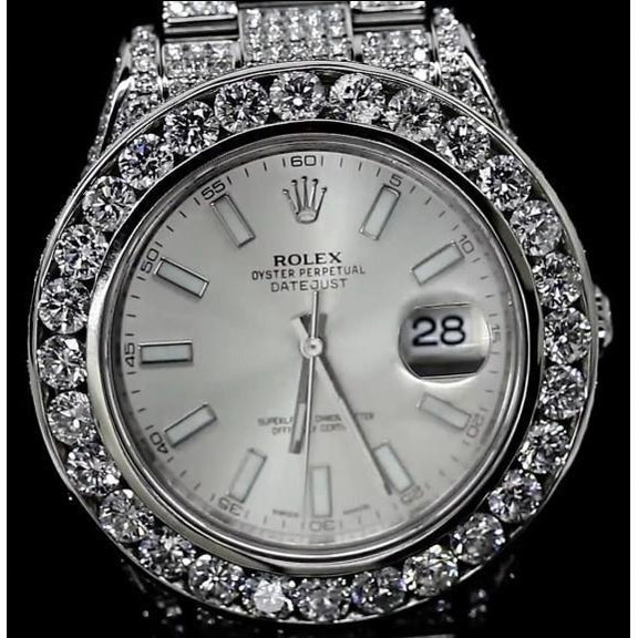 33 CT. Montre Rolex Date Just II en diamant personnalisée Bracelet huître acier inoxydable5