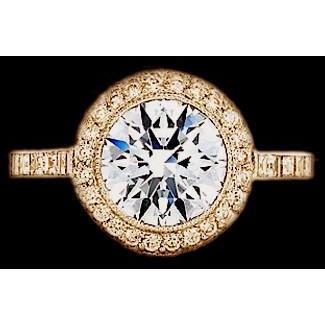 3.01 Carat Style Antique Pavé Réel Diamant Halo Bague Or Jaune 14K