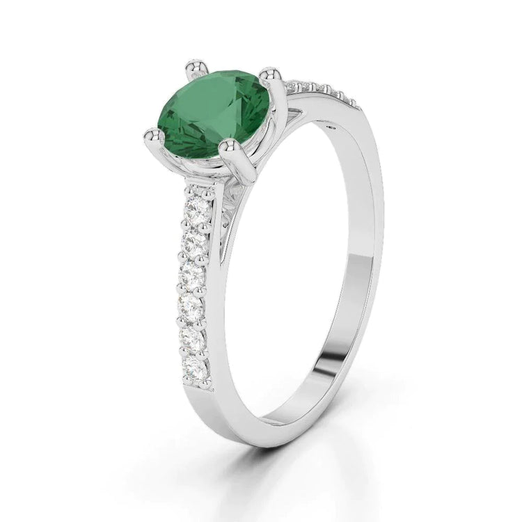 3.15 carats serti de griffes émeraude Vert et diamants alliance WG 14K
