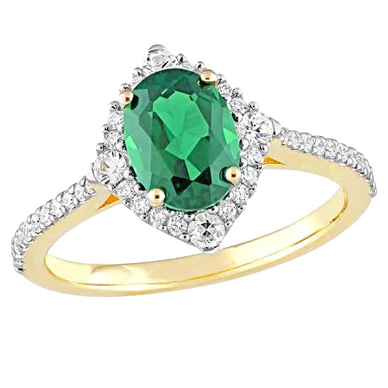 3.20 Carats Emeraude Vert Et Diamants Bague De Fiançailles Or Jaune 14K