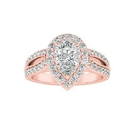 3.20 Carats Solitaire Avec Accent Réel Diamants Halo Bague Or Rose 14K