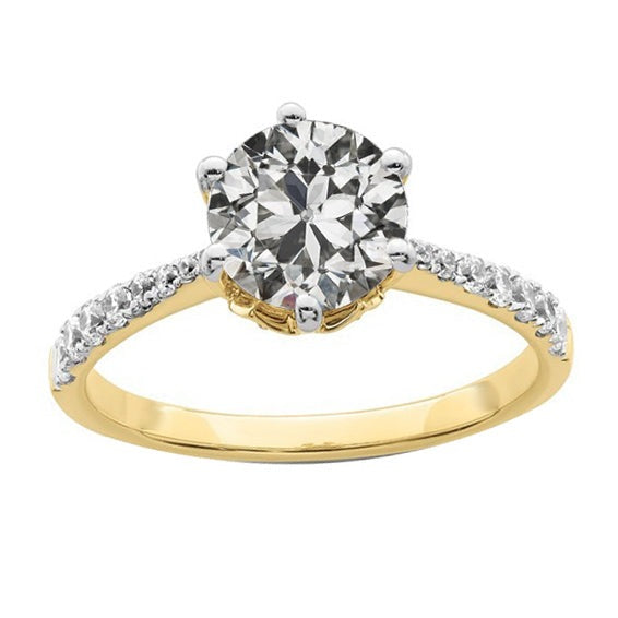 3.25 carats bague de mariage ronde vieux mineur Réel diamant bicolore bijoux