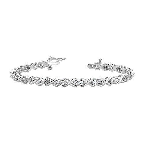 3.40 Carats Rond Sertie De Griffes Véritable Diamant Tennis X Style Bracelet Or