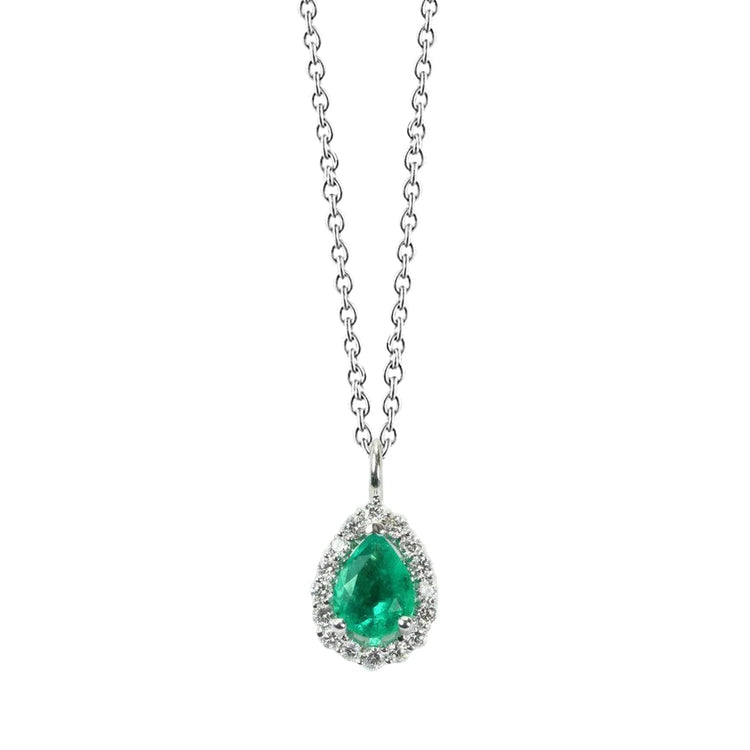 3.45 cts. Collier Pendentif Emeraude Vert Et Diamants Pierres Précieuses Avec Chaîne