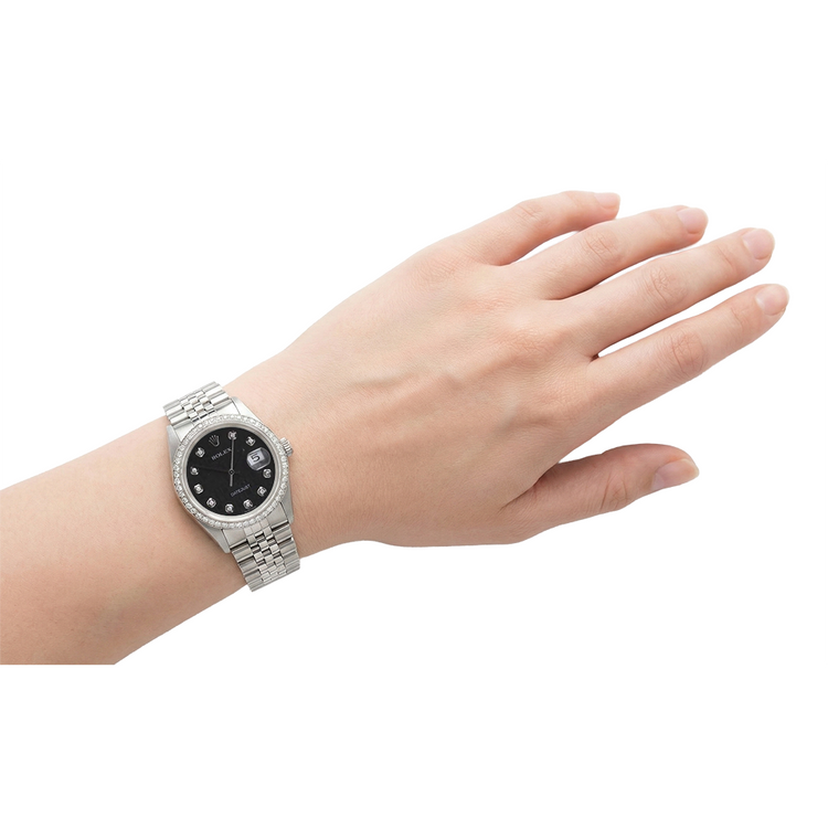 3,5 ct personnalisé cadran diamant lunette Fermoir dissimulé Datejust Rolex hommes montre acier inoxydable & or