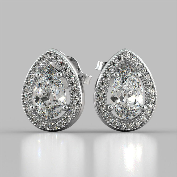 3.50 Carats Boucles D'Oreilles Naturel Diamant Taille Poire Halo Or Blanc 14K