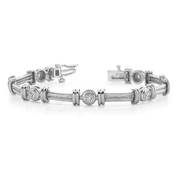 3.50 Carats Bracelet Corde Torsadée Réel Diamants Ronds Or Blanc 14K