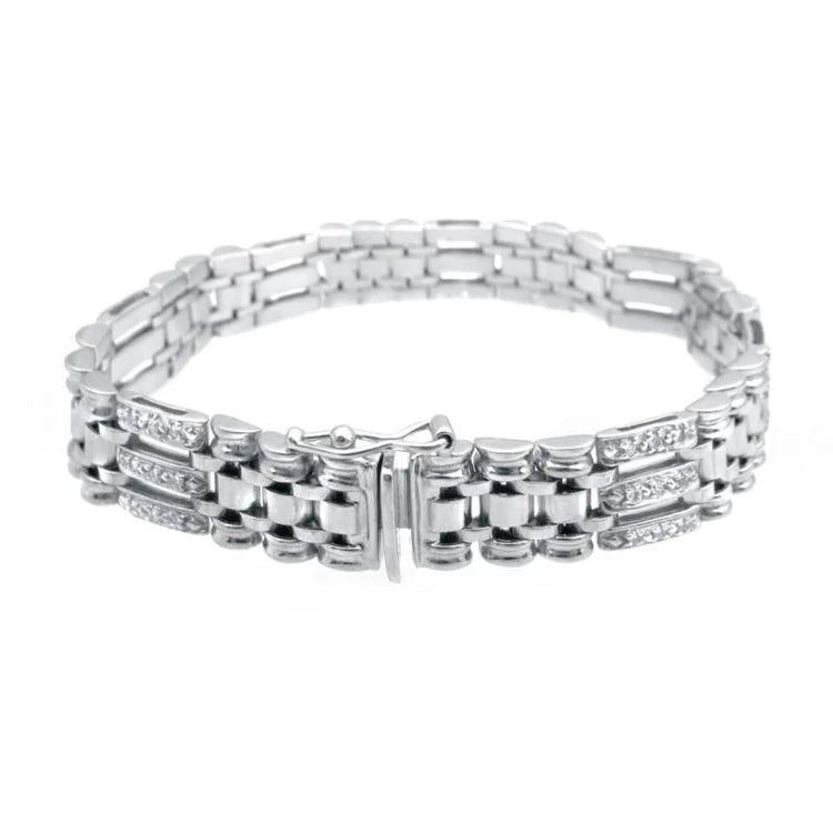 3.50 Carats Bracelet Homme Réel Diamant Rond Naturel Or Blanc 14K