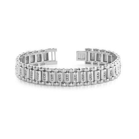 3.50 Carats Bracelet Homme Réel Diamant Taille Ronde Or Blanc 14K