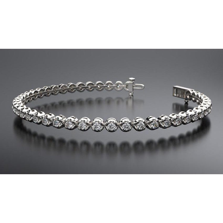 3.50 Carats Bracelet Tennis Réel Diamants Taille Ronde Or Blanc 14K Nouveau