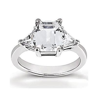 3.50 Carats Emeraude Et Bague De Mariage Réel Diamant Taille Trillion Trois Pierres