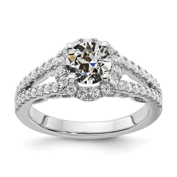 3.50 Carats Halo Rond Ancienne Mine Cut Naturel Diamond Ring Split Tige En Or