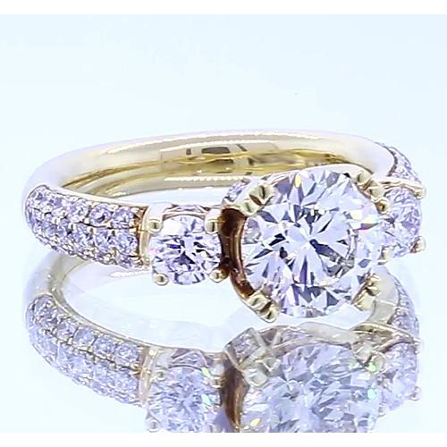 3.50 Carats Réel Diamant Rond Bague De Fiançailles Or Jaune 14K