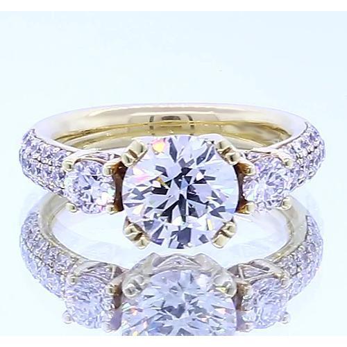 3.50 Carats Réel Diamant Rond Bague De Fiançailles Or Jaune 14K