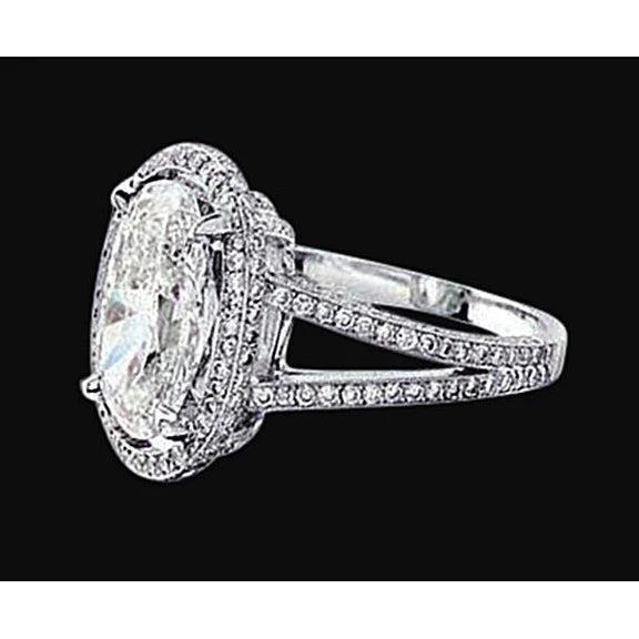 3.50 Carats. Bague De Fiançailles Royale Ovale A 2 Rangs De Réel Diamants