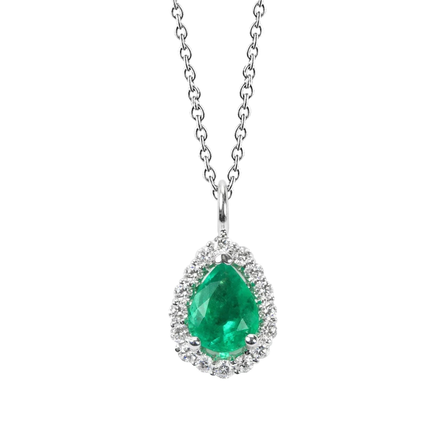 3.50 carats émeraude Vert avec diamant pierres précieuses pendentif or blanc 14K
