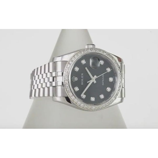 3,5 ct personnalisé cadran diamant lunette Fermoir dissimulé Datejust Rolex hommes montre acier inoxydable & or