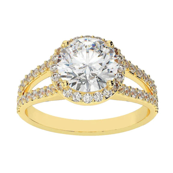 3.60 Carats Bague Réel Diamant Rond Halo Or Jaune