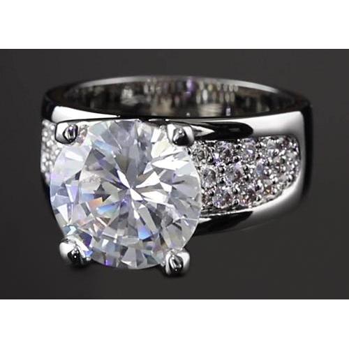 3.75 Carats Bague Anniversaire Véritable Diamant Rond Sertissage Pavé Or Blanc 14K