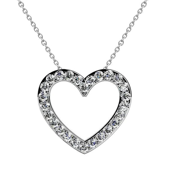 3.90 Carats Collier Pendentif Coeur Réel Diamants Taille Ronde Or Blanc 14K