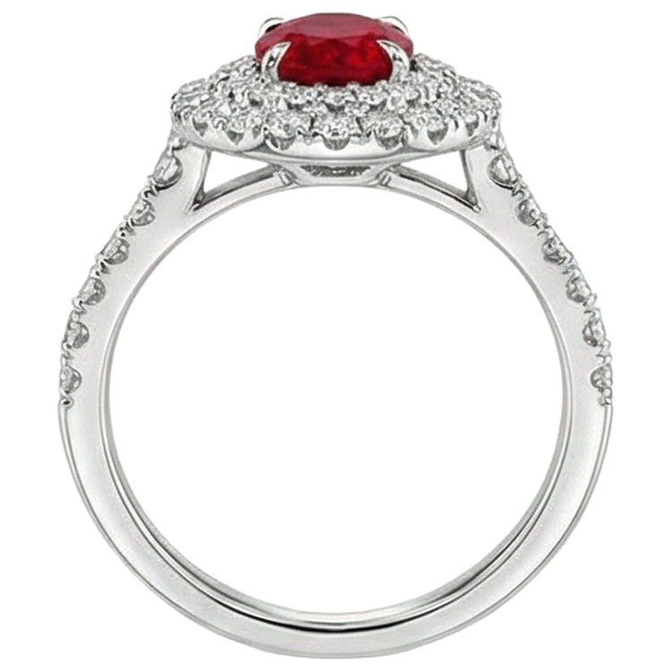 4.50 Ct Double Halo Rubis Et Diamants Naturels Extraits des Mines ( et non cultivés en laboratoire ) Bague Or Blanc 14K