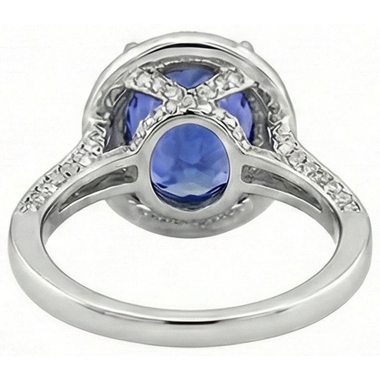 4.50 carats bague diamant tanzanite serti halo ovale