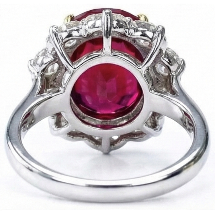 Bague Pierre Précieuse Or Deux Tons 14 Carats avec Rubis Sang de Pigeon – vue de profil