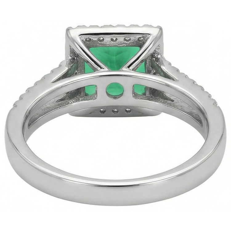 4.75 carats Bague diamant émeraude verte taille princesse WG 14K bijoux