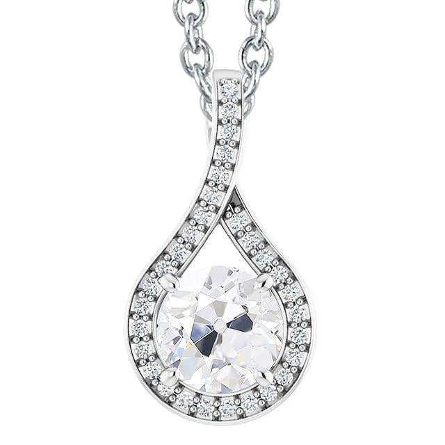 4 Carats Ancienne Mine Naturel Diamond Pendentif Slide Avec Chaîne Torsadée Tige Or