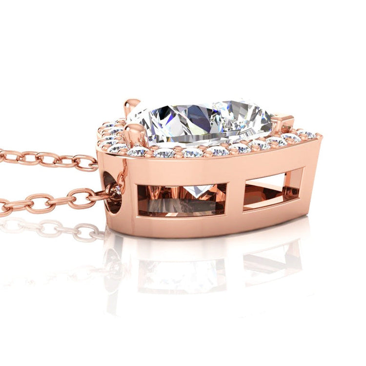 4 Carats Forme de Coeur Halo Réel Diamant Slide Pendentif Or Rose 14K