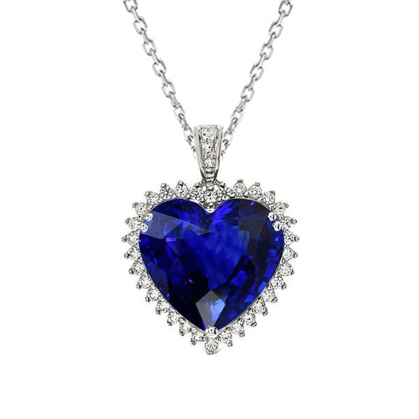 4 Carats Halo Coeur Saphir Sri Lankais & Pendentif Diamant Or