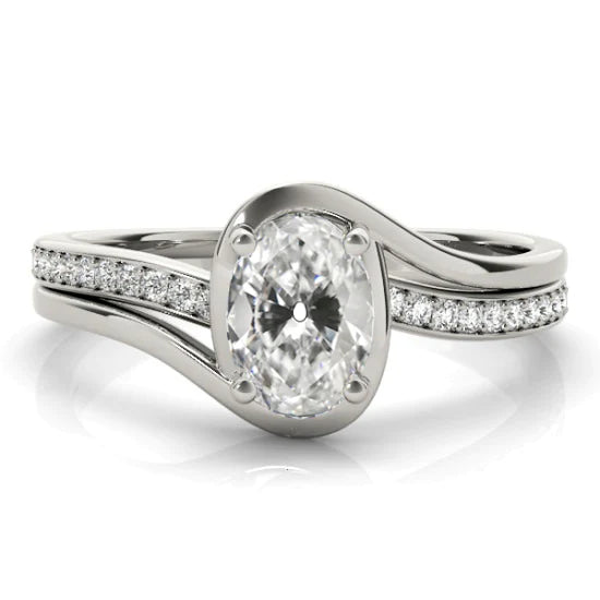 4 Carats Ovale Taille Ancienne Bague Réel Diamant Serti Tige Torsadée
