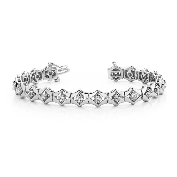 4 Carats Ronde Prong Set Boîte Réel Diamant Bracelet Or Blanc 14K Bijoux