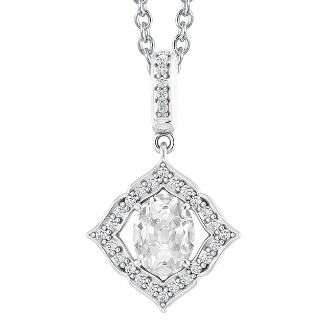 4 carats Halo ovale Vieux mineur Réel diamant pendentif diapositive chaîne en or