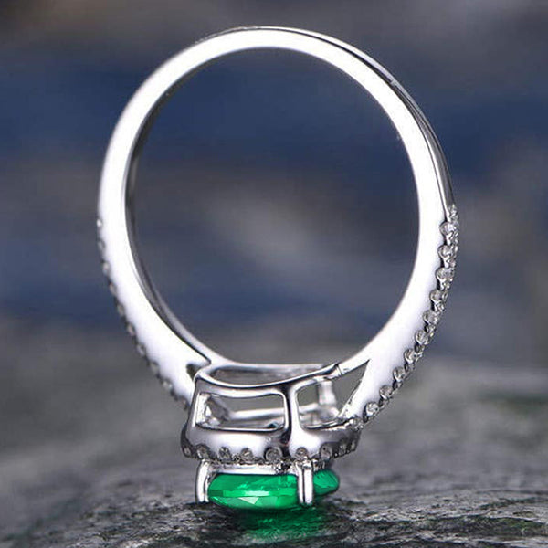 4.40 carats émeraude Vert avec bague en diamant or blanc bijoux de dame fine