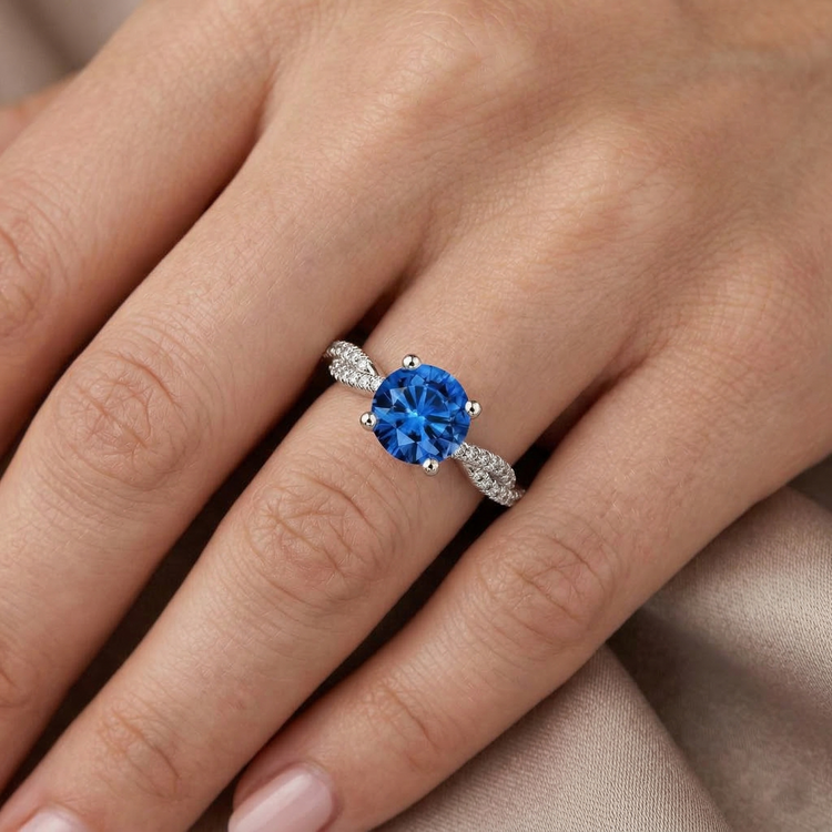 naturel round diamant 4.90carats bague avec accents diamants