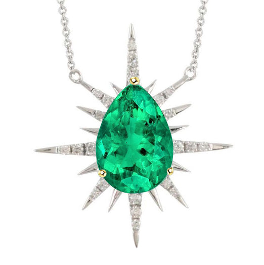 Collier Pendentif Pierre Or Bicolore 14 Carats avec Émeraude Colombienne – vue principale