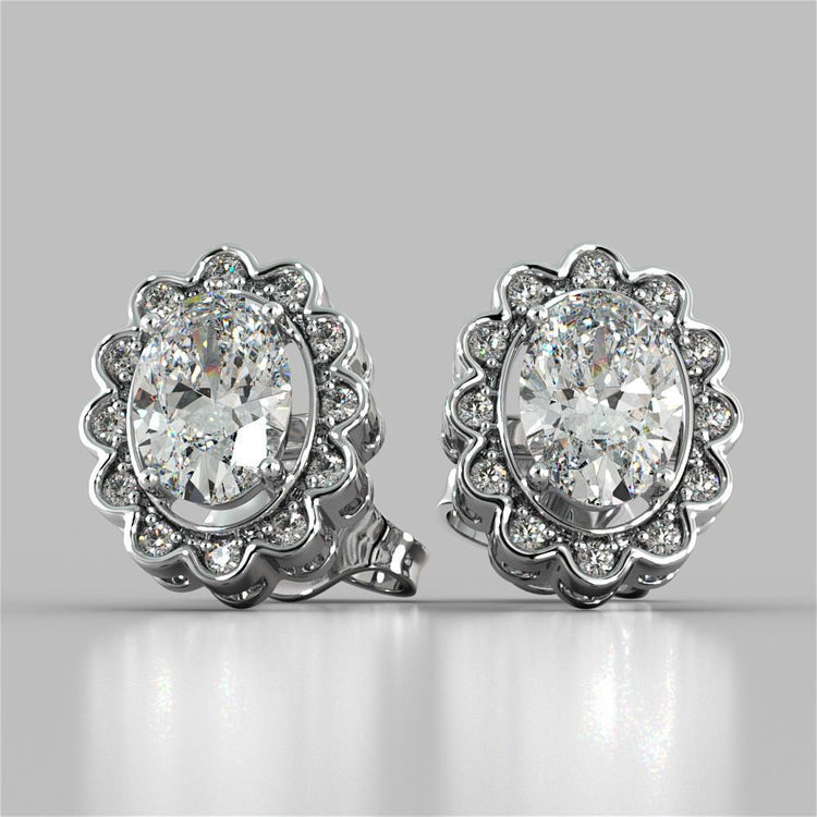 4.24 Carats Ovale Et Rond Halo Naturel Diamond Lady Stud Boucle D'Oreille Or Blanc 14K